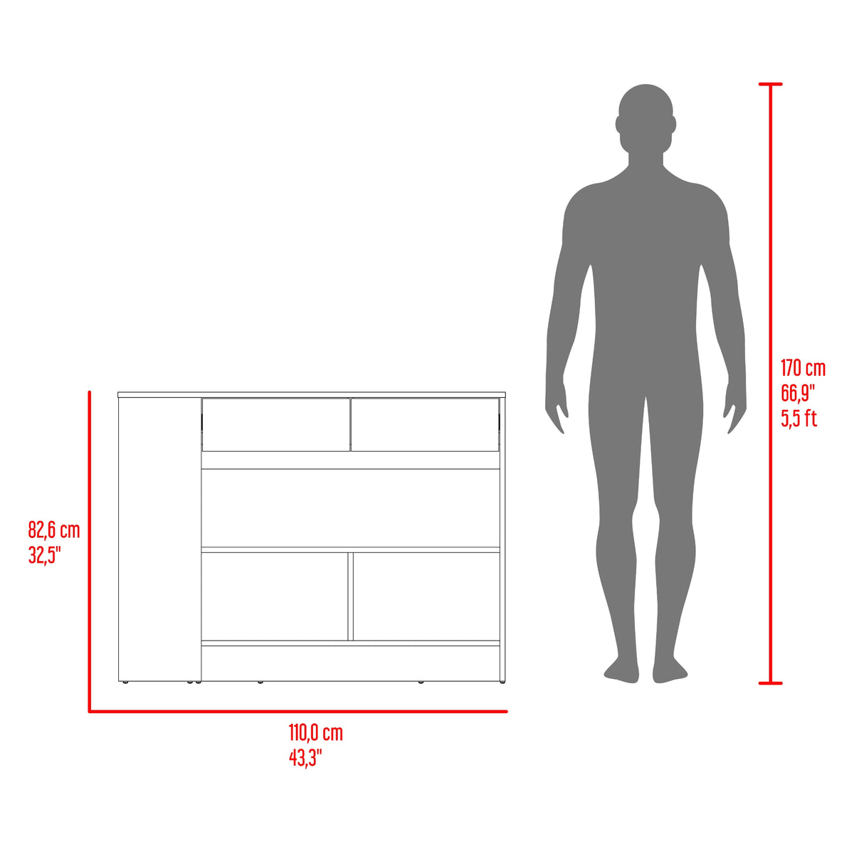 Barra de Cocina Lynton Fresno y Blanco 110x82.6cm con Tres Compartimientos