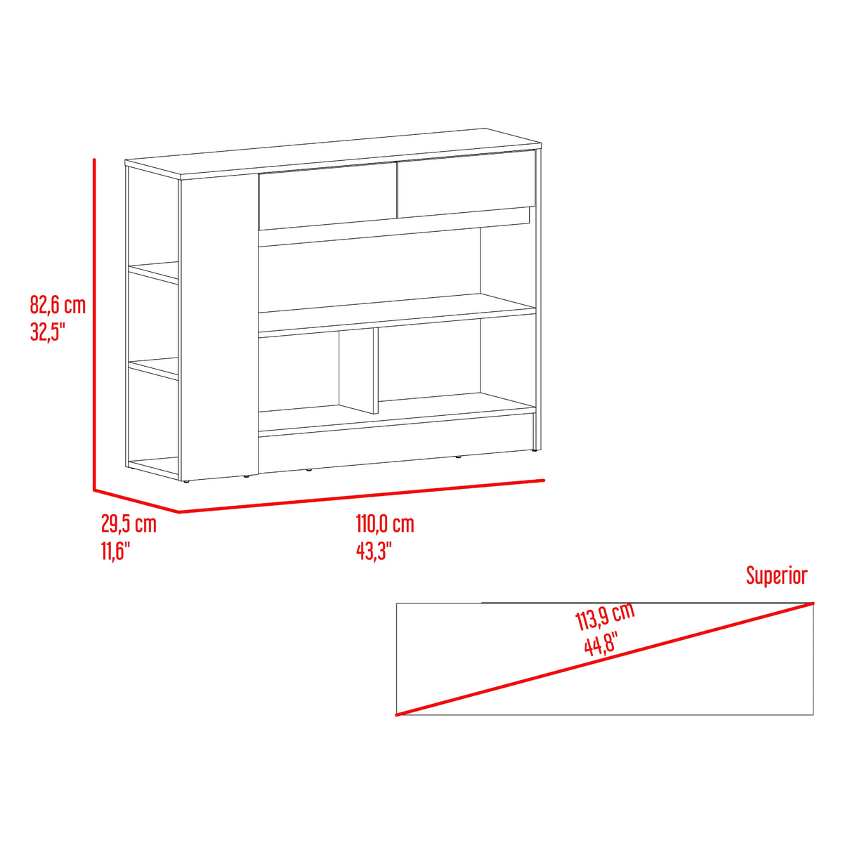 Barra de Cocina Lynton Fresno y Blanco 110x82.6cm con Tres Compartimientos