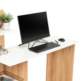 Escritorio moderno vilna fresno europeo y blanco con repisas 120x120 cm