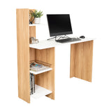 Escritorio moderno vilna fresno europeo y blanco con repisas 120x120 cm