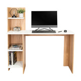 Escritorio moderno vilna fresno europeo y blanco con repisas 120x120 cm