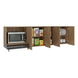 Mueble Superior de Cocina Lirio Fresno Europeo 212x62cm con Espacio para Extractor Lado Izquierdo y con Cuatro Puertas