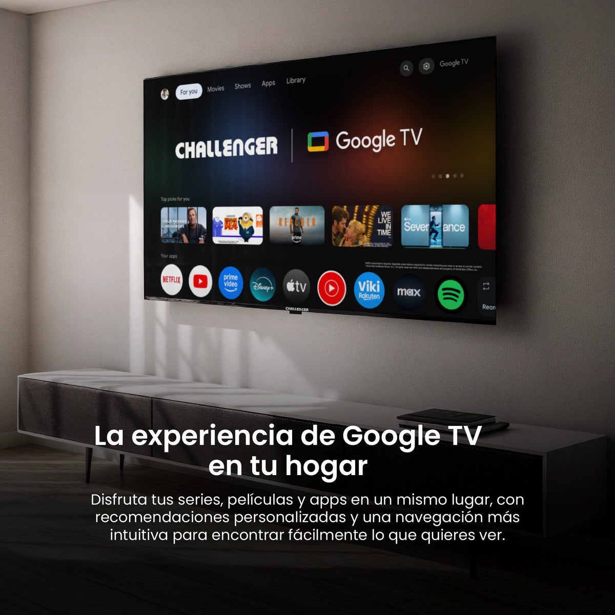 Televisor Challenger negro QLED 4K Google TV 50 pulgadas 130 W