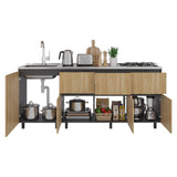 Mueble Inferior de Cocina Lirio Fresno Europeo 210x90.7cm con Mesón de Acero Inoxidable Lado Izquierdo y con Estufa