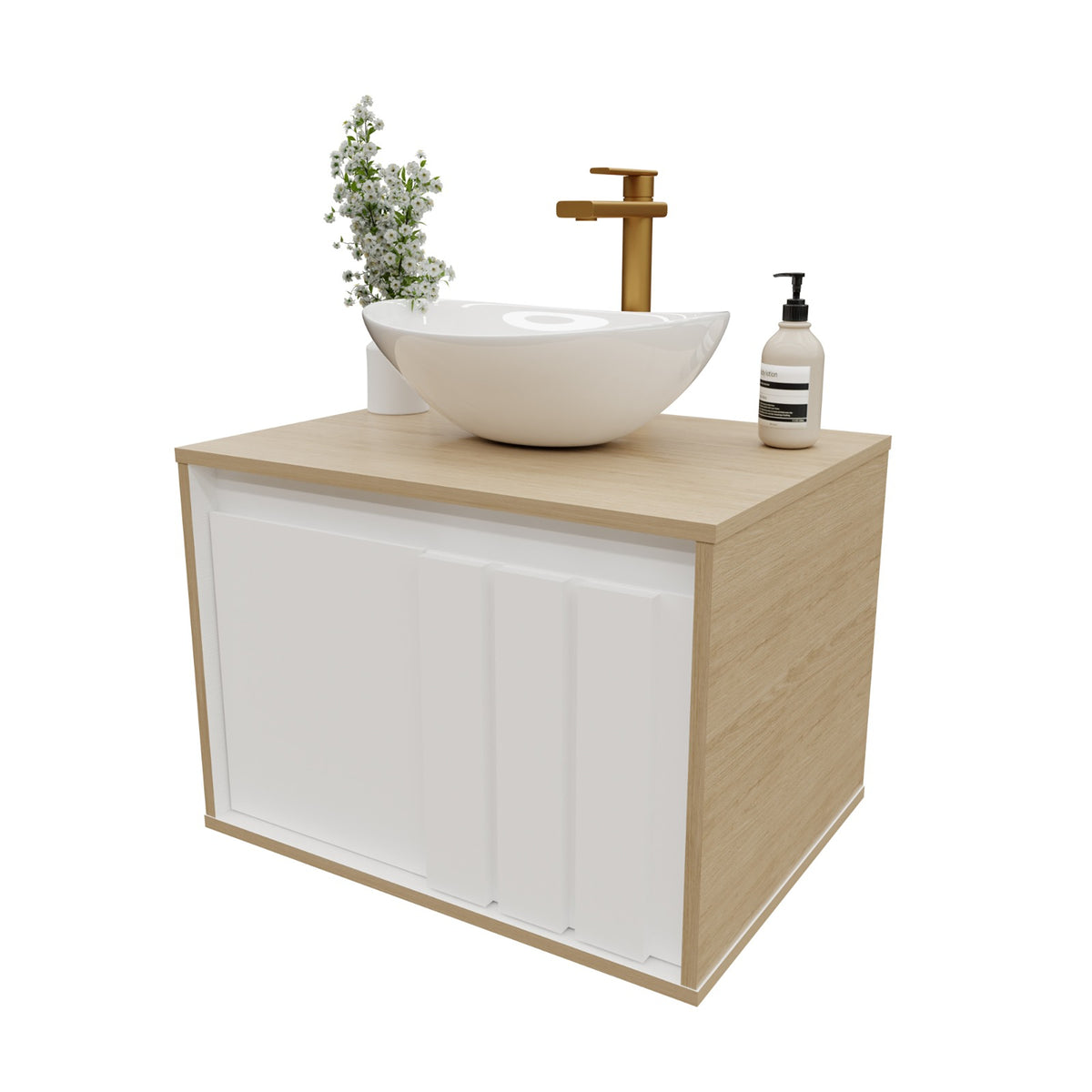 Mueble para Lavamanos Rovere Beige Claro 43x60cm Flotante Individual para Lavamanos de Sobreponer sin Lavamanos