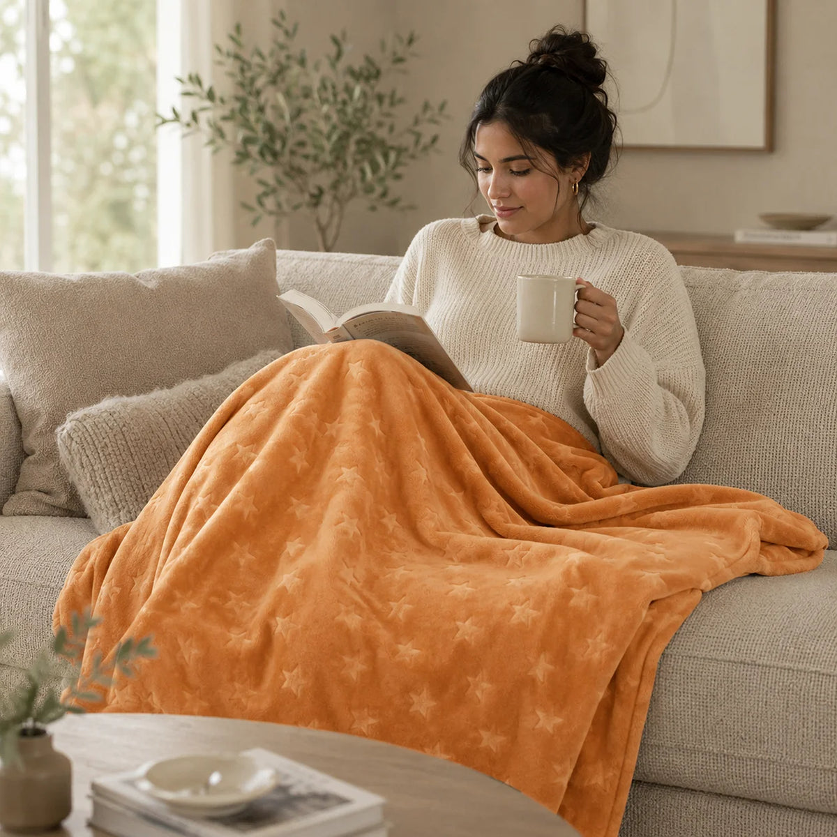 Cobija Comfortsoft Naranja 180x200cm de Estrellas