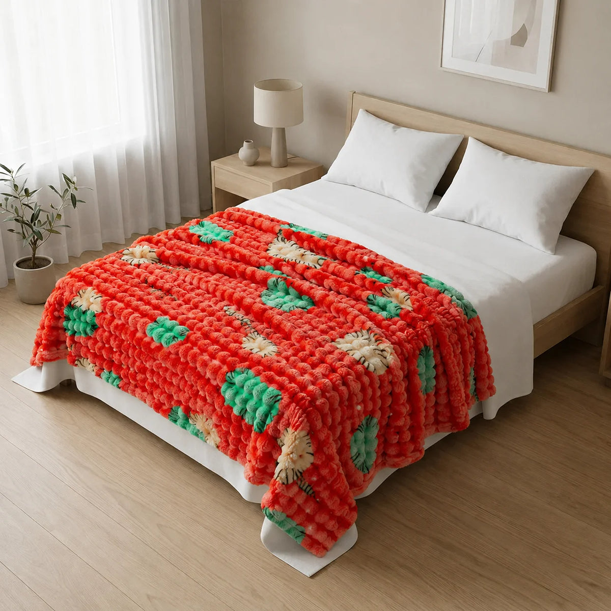 Cobija Burbuja Rojo y Verde 180x200cm de Flores