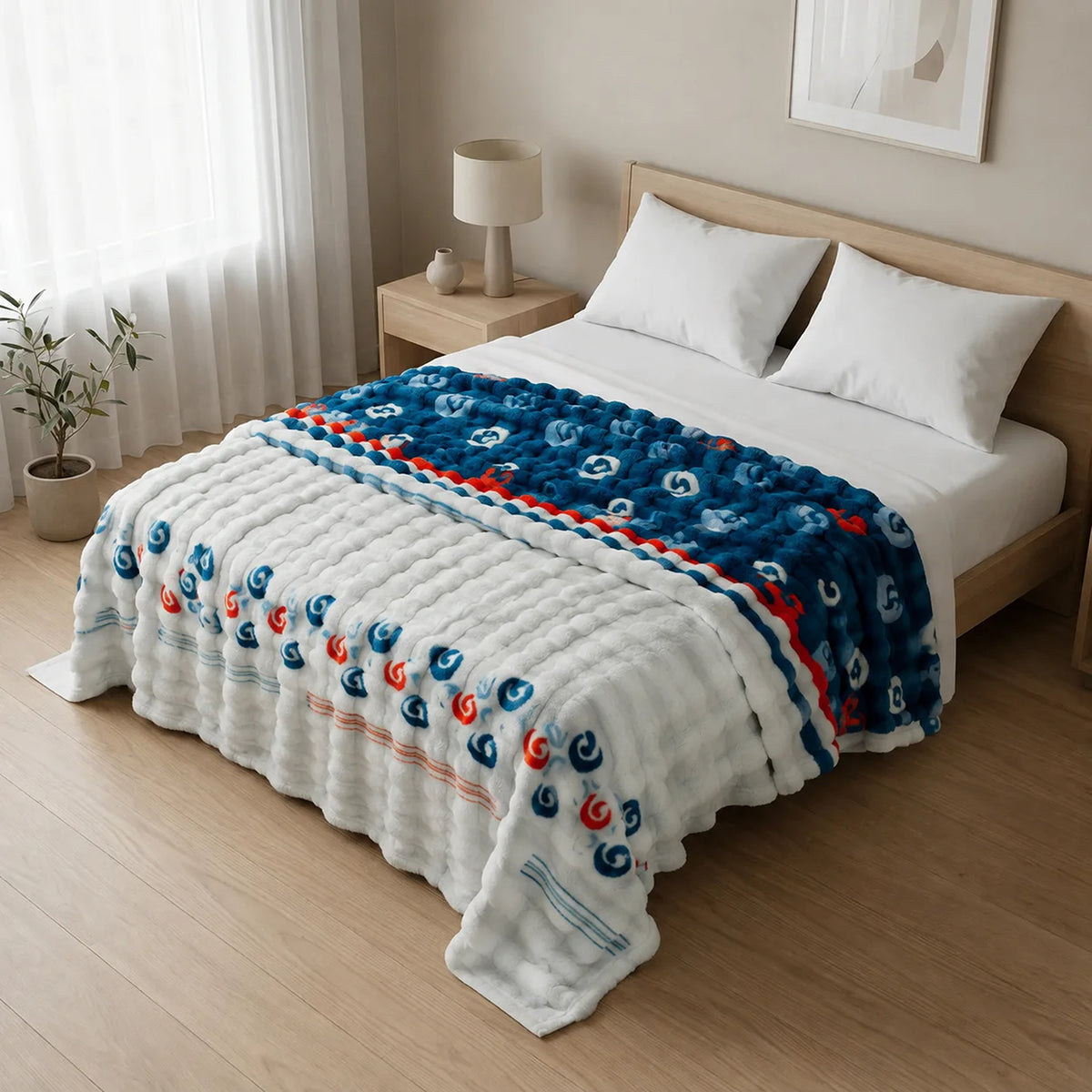 Cobija Burbuja Blanco y Azul 180x200cm de Espiral