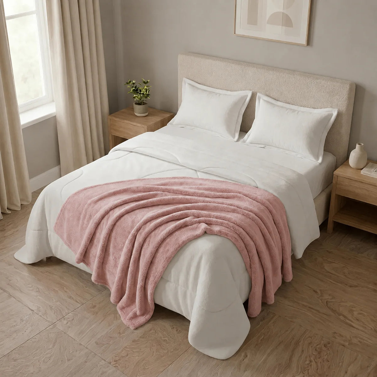 Cobija Piel de Durazno Rosa 180x200cm Fondo Entero Térmica