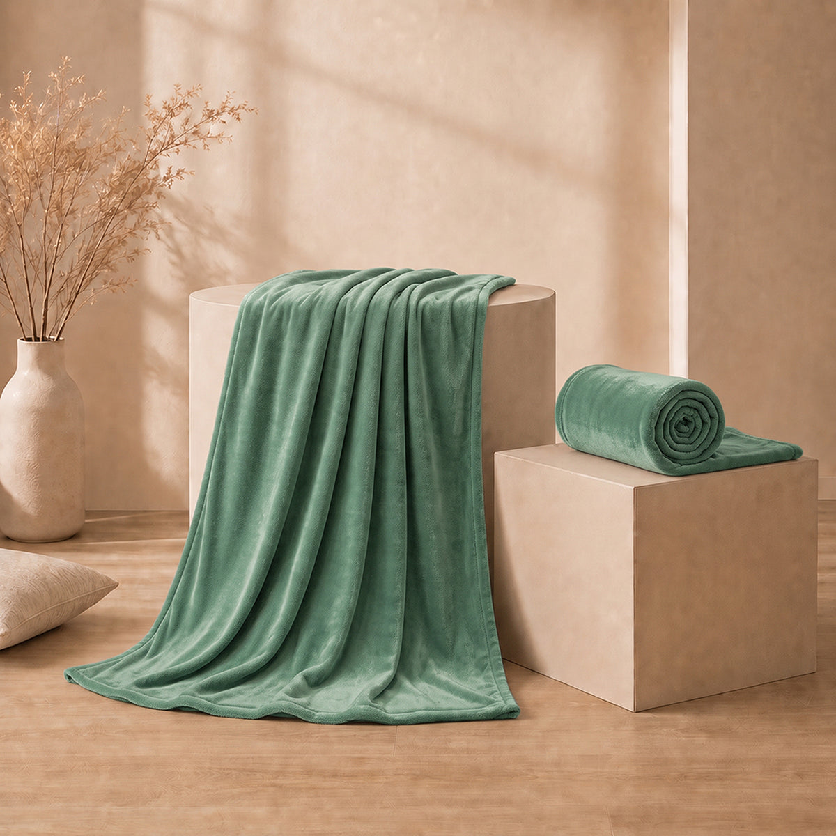 Cobija Piel de Durazno Soft Verde Salvia 180x200cm Fondo Entero Térmica