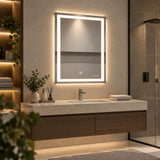 Espejo de baño LED plateado rectangular 70x50 cm con control táctil