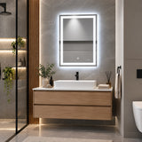 Espejo de baño LED plateado rectangular 70x50 cm con control táctil