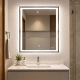 Espejo de baño LED plateado rectangular 80x60 cm con luz táctil multicolor