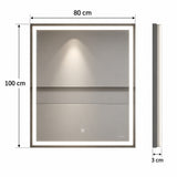 Espejo de baño LED rectangular 80x100 cm con luz táctil multitemperatura