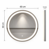 Espejo de baño redondo blanco LED 60x60 cm con control touch