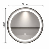 Espejo de baño redondo negro LED 60x60 cm con luz multitemperatura touch