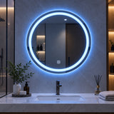 Espejo de baño redondo plateado LED 80x80 cm con luz táctil multicolor