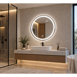 Espejo de baño redondo plateado LED 80x80 cm con luz táctil multicolor