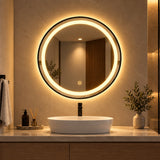 Espejo de baño LED redondo negro 80 cm con marco de aluminio y touch
