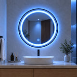 Espejo de baño LED redondo negro 80 cm con marco de aluminio y touch