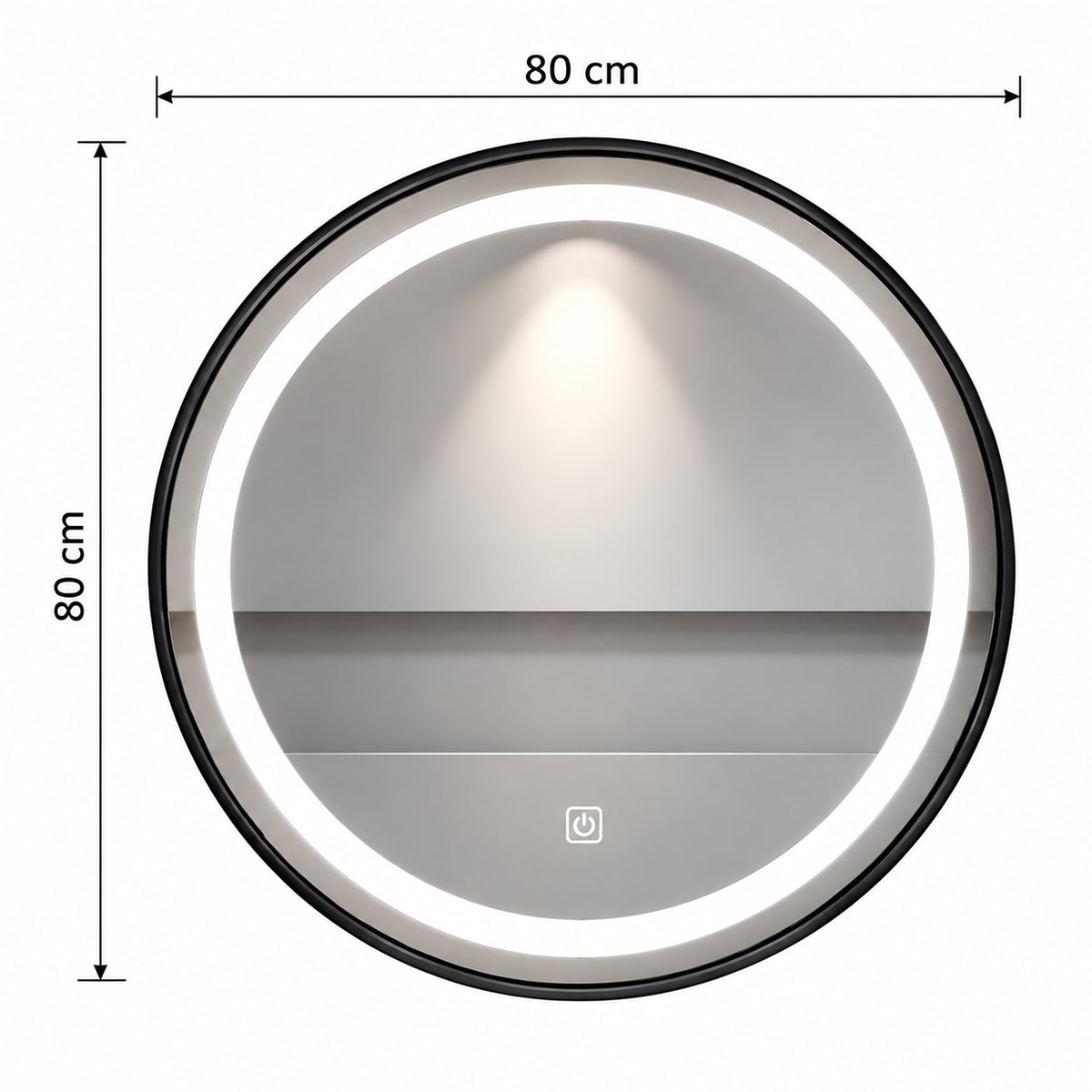 Espejo de baño LED redondo negro 80 cm con marco de aluminio y touch