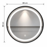 Espejo de baño LED redondo negro 80 cm con marco de aluminio y touch