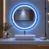 Espejo de baño redondo plateado con luz LED antivaho 70x70 cm