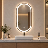 Espejo de baño ovalado plateado LED 80x50 cm con luz multitemperatura touch