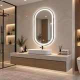 Espejo de baño ovalado plateado LED 80x50 cm con luz multitemperatura touch