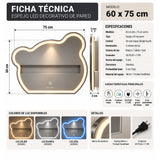 Espejo de baño LED plateado en forma de oso 75x60 cm con luz multitemperatura