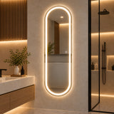 Espejo de baño ovalado plateado LED 160x50 cm con luz multitemperatura