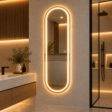 Espejo de baño ovalado plateado LED 160x50 cm con luz multitemperatura