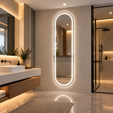 Espejo de baño ovalado plateado LED 160x50 cm con luz multitemperatura