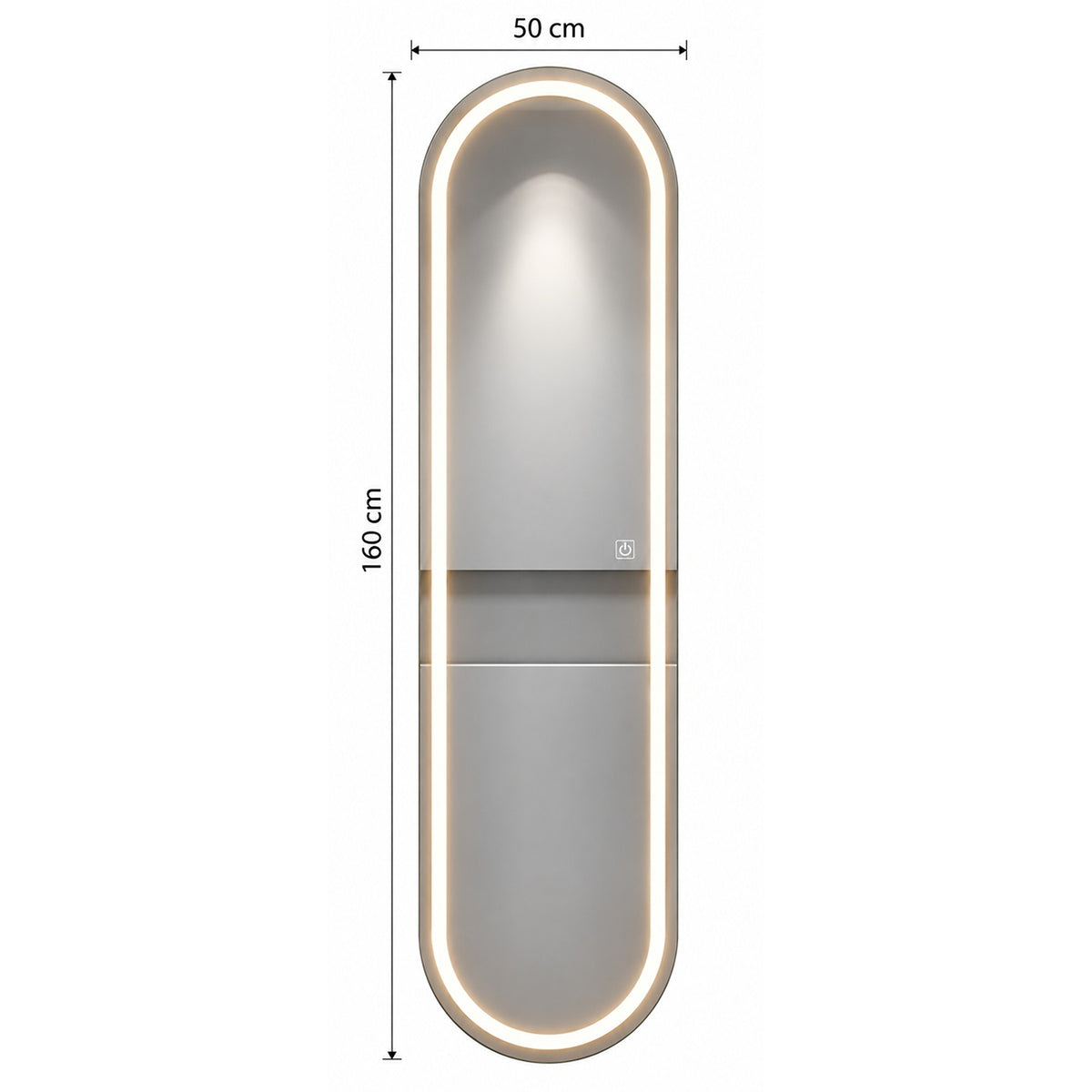 Espejo de baño ovalado plateado LED 160x50 cm con luz multitemperatura
