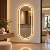 Espejo de baño ovalado plateado con luz LED touch 100x60 cm