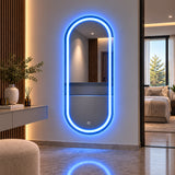 Espejo de baño ovalado plateado con luz LED touch 100x60 cm