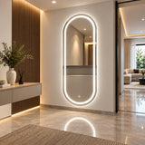 Espejo de baño ovalado plateado con luz LED touch 100x60 cm