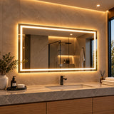 Espejo de baño LED plateado 100x70 cm con touch y luz multitemperatura