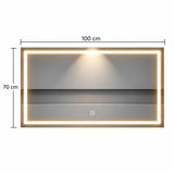 Espejo de baño LED plateado 100x70 cm con touch y luz multitemperatura