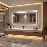 Espejo de baño LED plateado 80x60 cm con antivaho y reloj digital