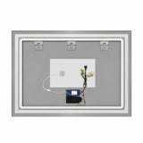 Espejo de baño LED plateado 80x60 cm con antivaho y reloj digital