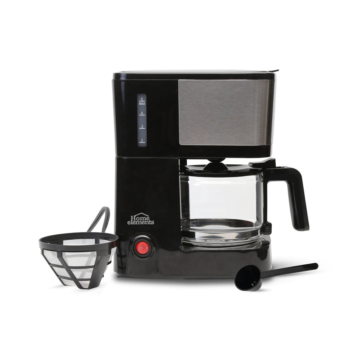 Cafetera eléctrica negra Home Elements 6 tazas 600 W con jarra de vidrio