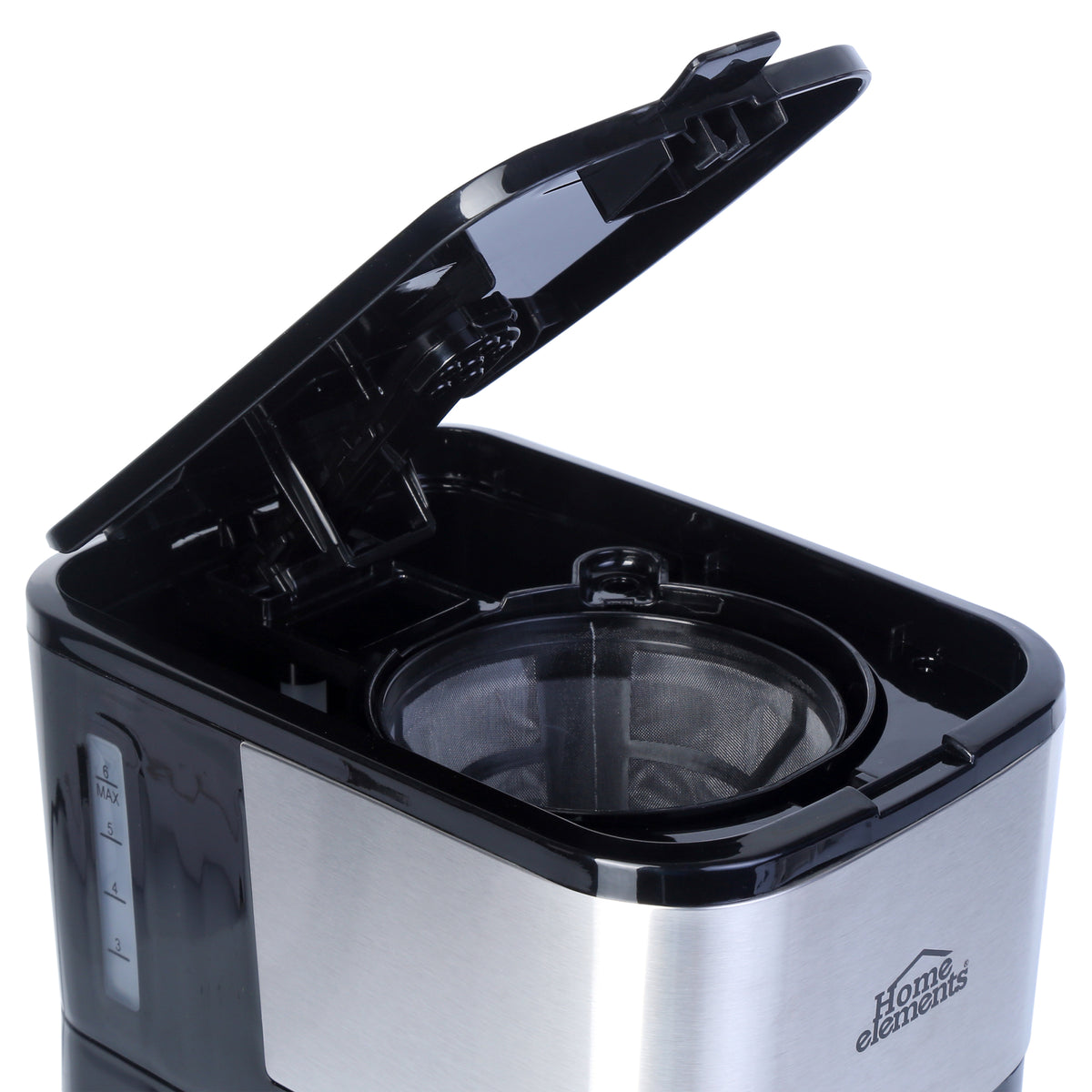 Cafetera eléctrica negra Home Elements 6 tazas 600 W con jarra de vidrio
