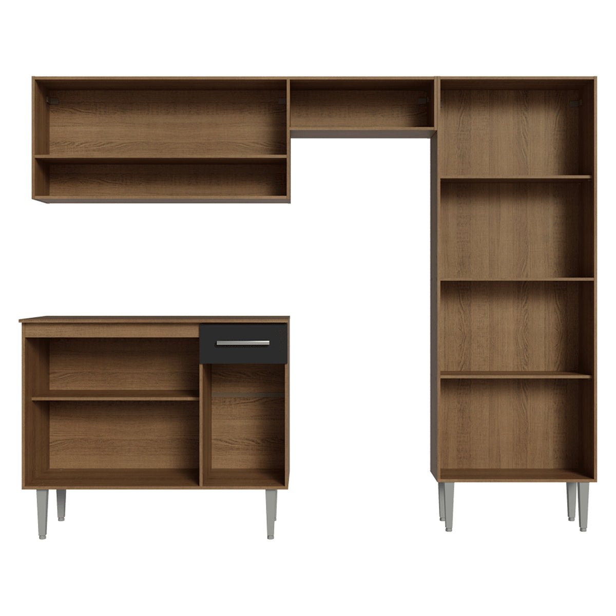 Cocina Integral Deli Marrón y Negro 220x186cm con Mesón de Madera Aglomerada MDP sin Pozuelo sin Estufa y con Alacela Lado Derecho