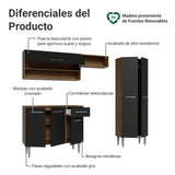 Cocina Integral Deli Marrón y Negro 220x186cm con Mesón de Madera Aglomerada MDP sin Pozuelo sin Estufa y con Alacela Lado Derecho