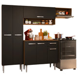Cocina Integral Deli Marrón y Negro 220x186cm con Mesón de Madera Aglomerada MDP sin Pozuelo sin Estufa y con Alacela Lado Izquierdo