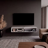 Rack de TV Flotante Blanco 150x25.3cm para TV Hasta 65" Pulgadas con Dos Compatimientos
