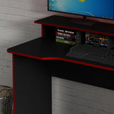 Escritorio gamer Bolonia negro y rojo en MDF 136x89.5cm con repisa superior