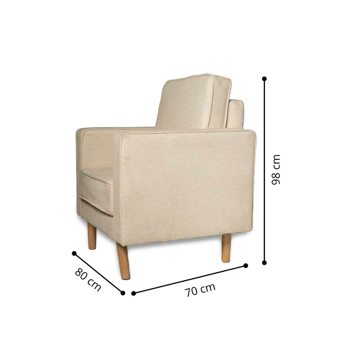 Poltrona beige Porto en poliéster velvet y madera pino 80x98 cm