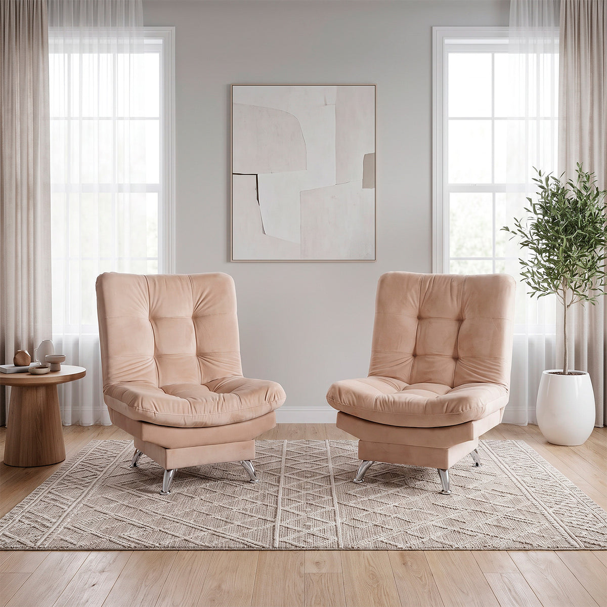 Set x2 poltronas reclinables beige vintage en poliéster 68x90 cm